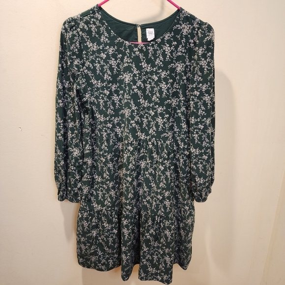 GAP Kids Girls  Green Floral Long Sleeves Corduroy Dress size XXL (14-16) - Picture 12 of 13